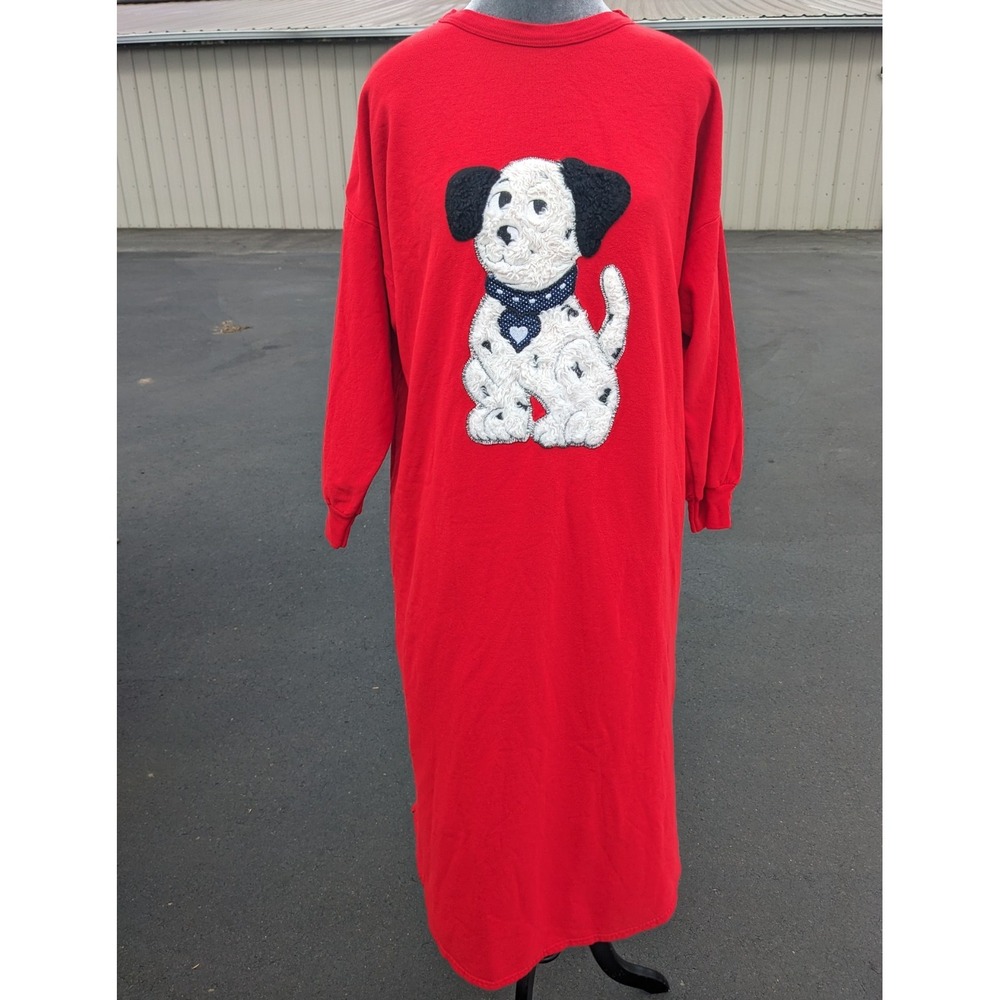 Vintage 90s Shaggy Dalmatian Dog Sweatshirt Dress S/M Graphic Nightgown Lounge